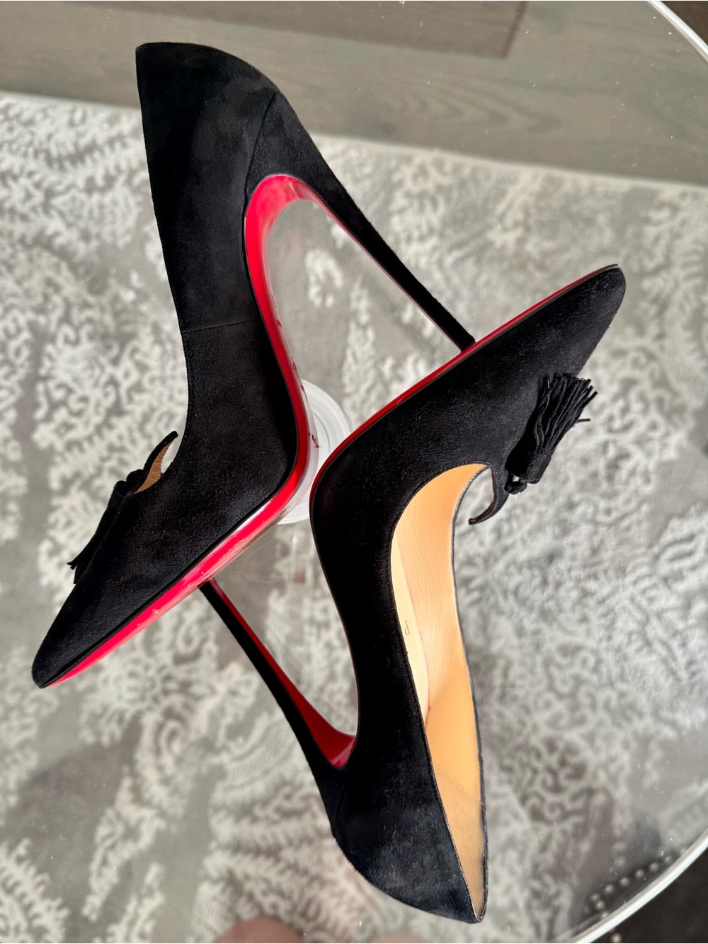 Christian Louboutin Black Suede Tassel Pointed-Toe Stiletto Pumps - Picture 5 of 8